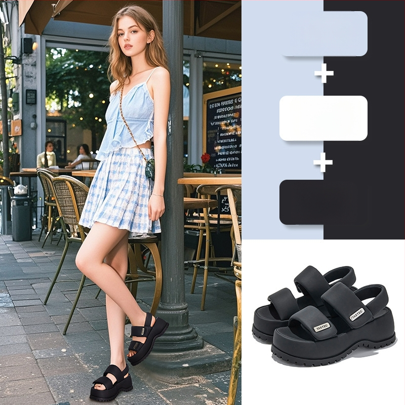 Mingliu sieviešu sandales ar biezu zoli, apakšējā daļa ar uzsūkšanas čaulītēm, Velcro aizdare, augšējā daļa no sintētiskās ādas, zoles augstums 5–8 cm