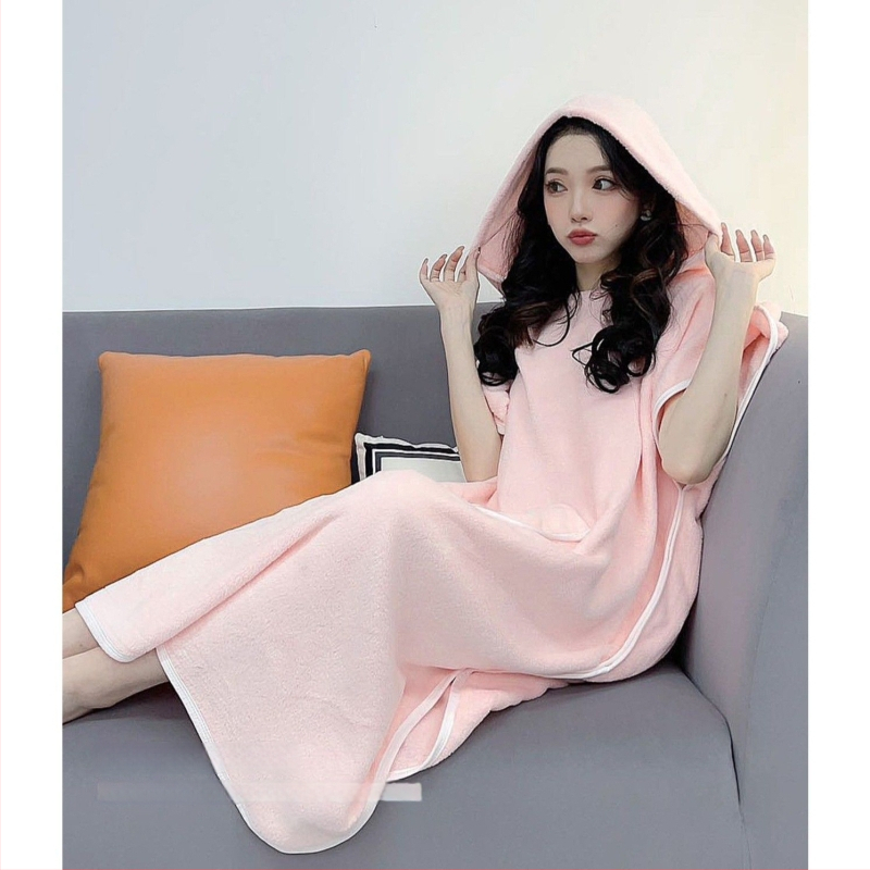 Pieaugušo kapucētā dvieliņa halāts vannai - nēsājams korāla pūšļainais dvielis, uzsūcošs, ātri žūst, poliestera šķiedra