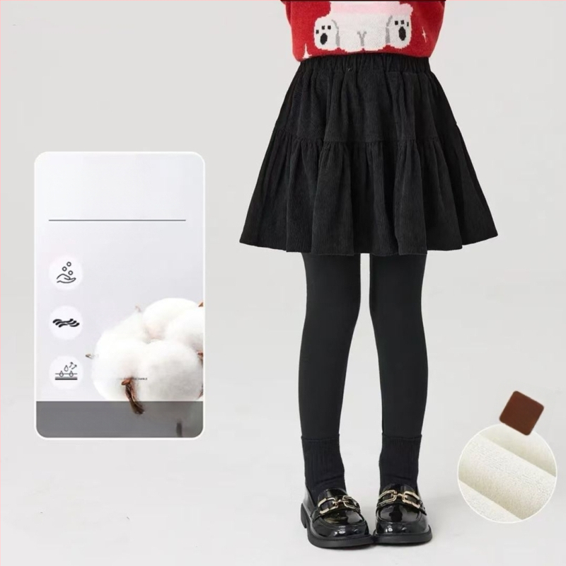 Tüdrukute talve püks-suvi fliso voodriga, võlts kaheosaline disain, puuvillane kangas, keskmine vöökoht, pehme töötlemine