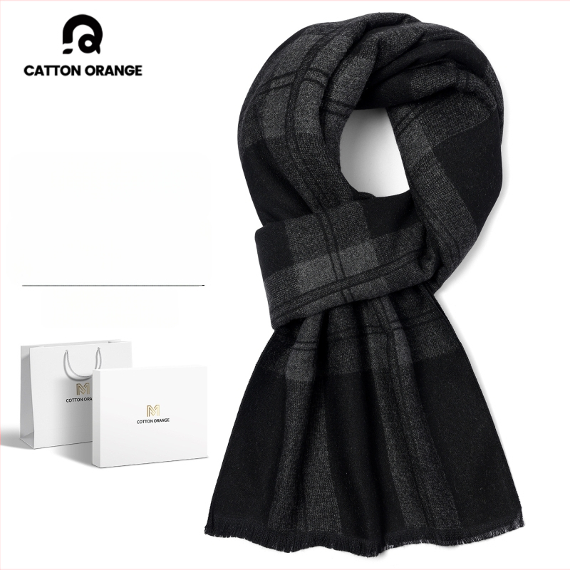 Meeste talvesall viskoosi kiududest, ruuduline muster, keskmise pikkusega, paks sooja jaoks, 2025 talv