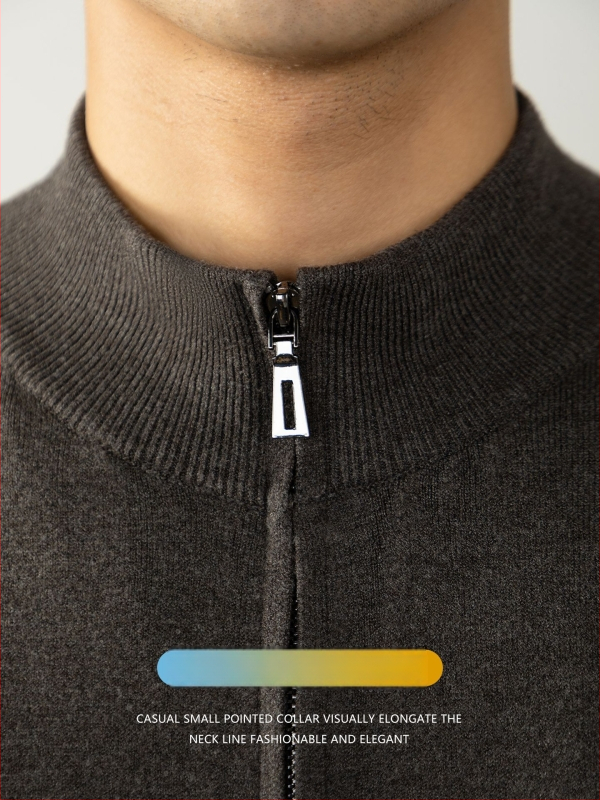 Vīriešu adījuma kardigans no vilnas-modāla maisījuma ar rāvējslēdzēju, stāvā apkakle, regulārs piegriezums, ziema