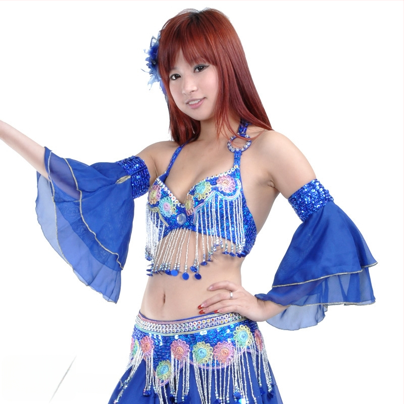 Kahekihi varrukad kõhu tantsukostüümile helmeste tikandiga – šifoon polüester, kaasaegne tantsukostüüm