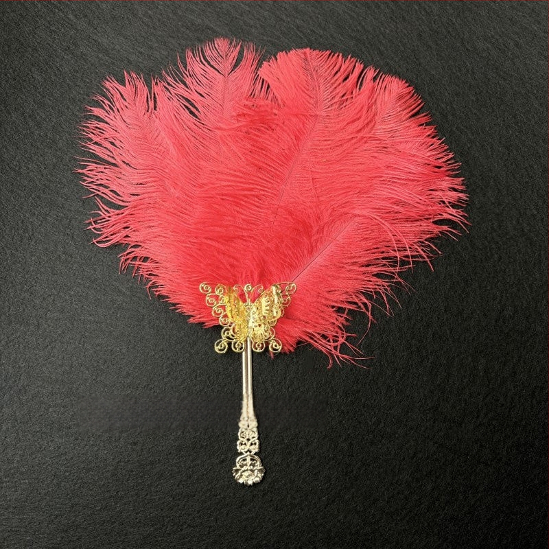 Sulepeaga käsiventilaator – käsitöö, hiina stiil, plastikust skelet, Ao feather kaubamärk