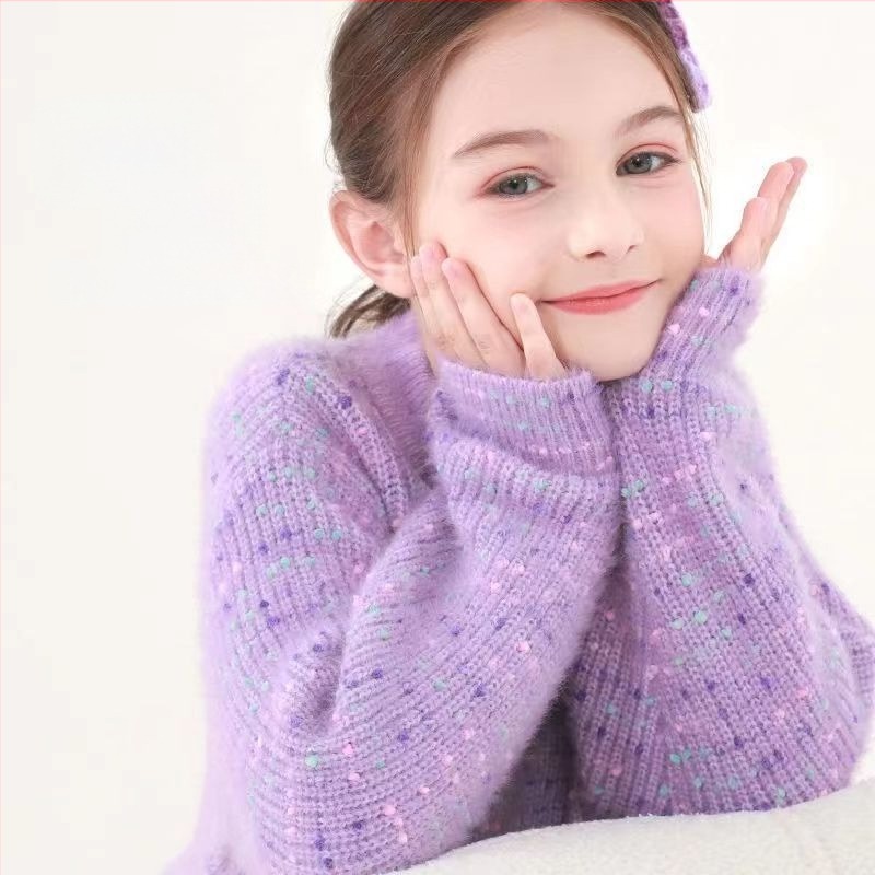 Tüdrukutele talvine kootud sviiter, pikkade varrukatega, ümara kaelusega, täppimustriga