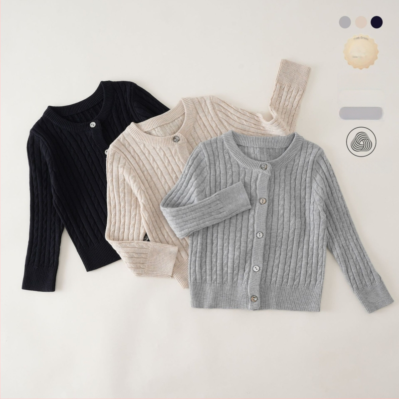 Laste villane džemper, Korea stiilis, ümmarguse kaelusega, ühe rea nuppudega, pikad varrukad