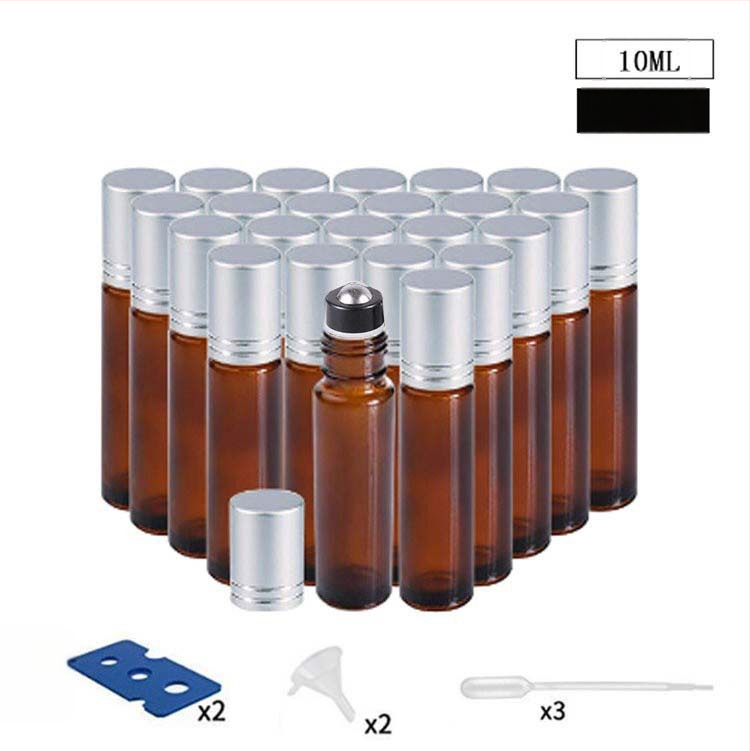 Klaasist roll-on pudel eteerilise õli jaoks, borosilikaatklaas, komplekt 24 kinkekastiga