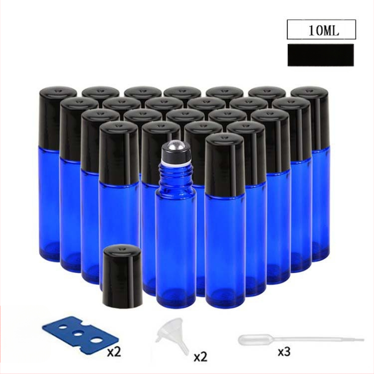 Klaasist roll-on pudel eteerilise õli jaoks, borosilikaatklaas, komplekt 24 kinkekastiga