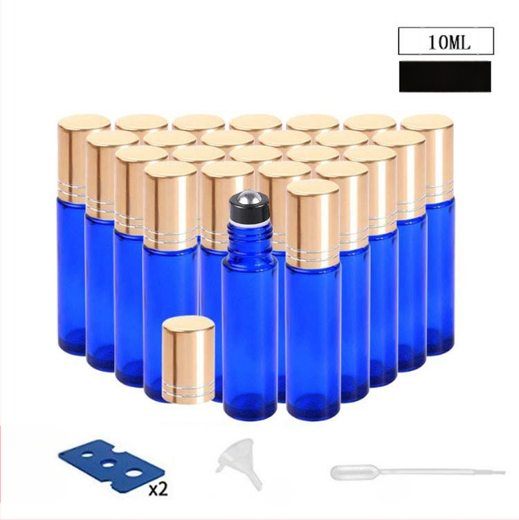 Klaasist roll-on pudel eteerilise õli jaoks, borosilikaatklaas, komplekt 24 kinkekastiga