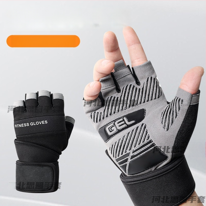 Fitnesa cimdi svaru celšanai ar plaukstas locītavas aizsardzību, puspirkstu dizains, neslīdošs silikons, mikrošķiedra + silikons