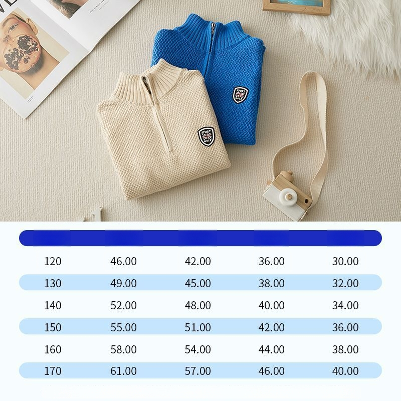 Laste kootud džemper poollukuga, talveks paks, stāvošu apkakli, pikad varrukad