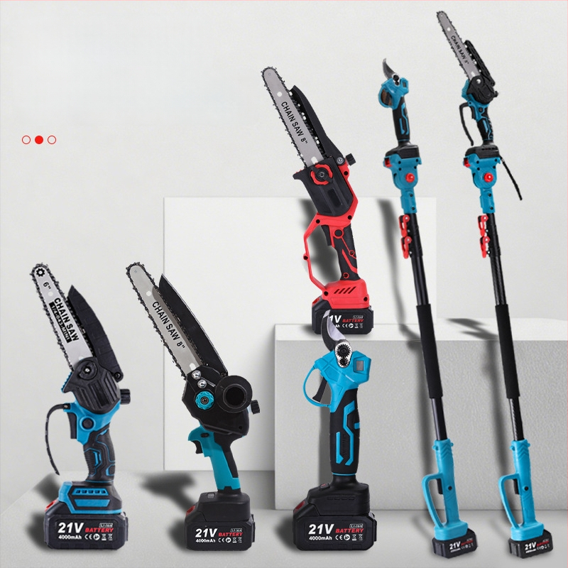 Elektriskā zaru zāģis ar pagarināšanas kātu un augstu zariem piemērotu rokturi, 21V tīkla barošana, dzelzs ķēde