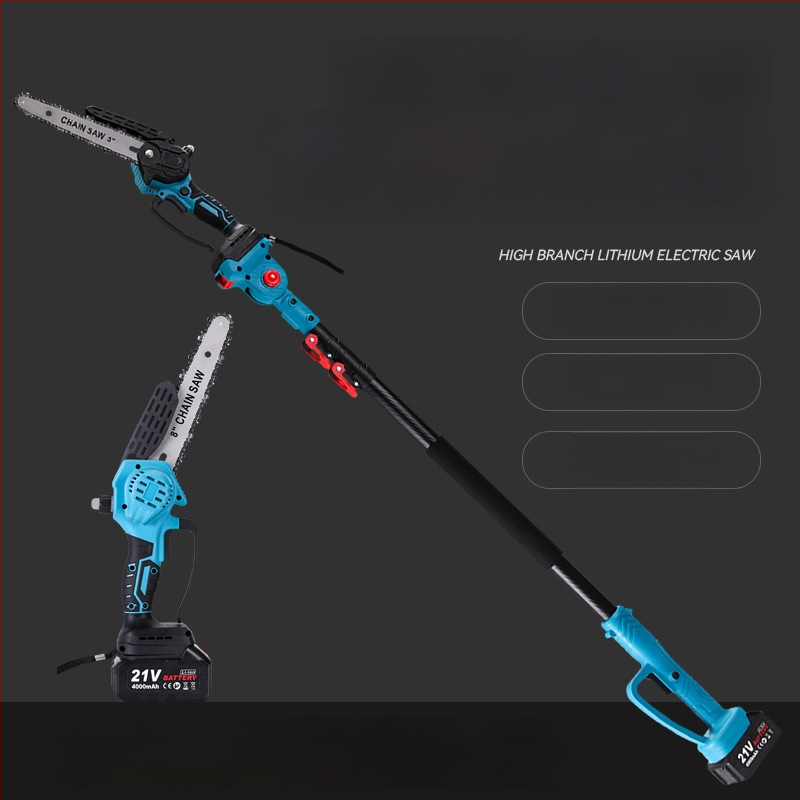 Elektriskā zaru zāģis ar pagarināšanas kātu un augstu zariem piemērotu rokturi, 21V tīkla barošana, dzelzs ķēde