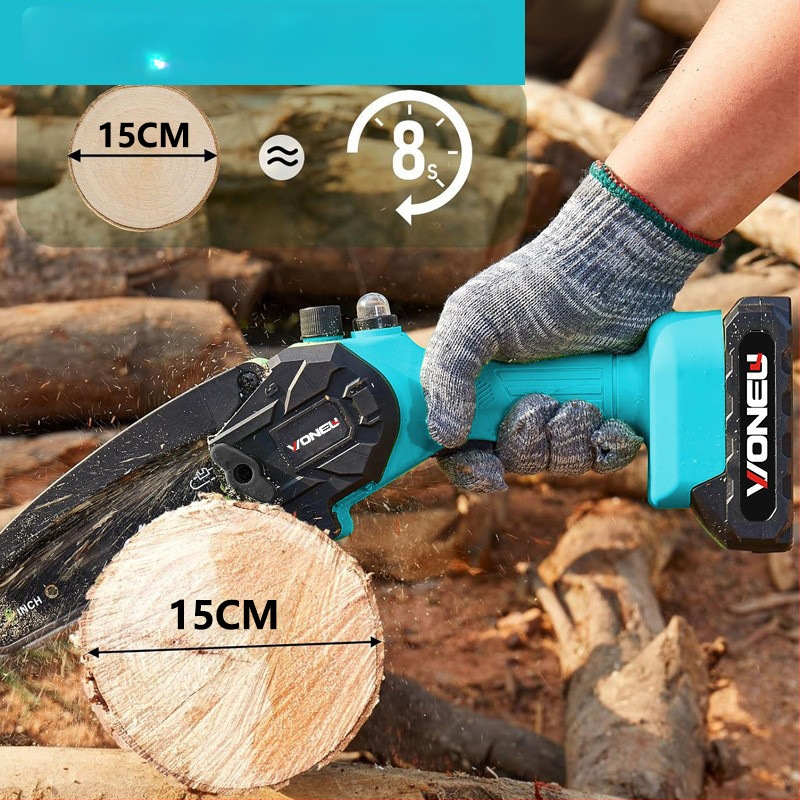 Elektriskā ķēdes zāģis ar uzlādējamu litija bateriju, 21V, kaltas tērauda ķēde