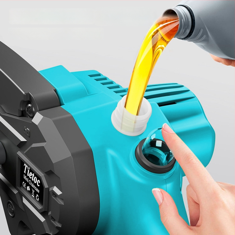 Elektriskā ķēdes zāģis ar uzlādējamu litija bateriju, 21V, kaltas tērauda ķēde