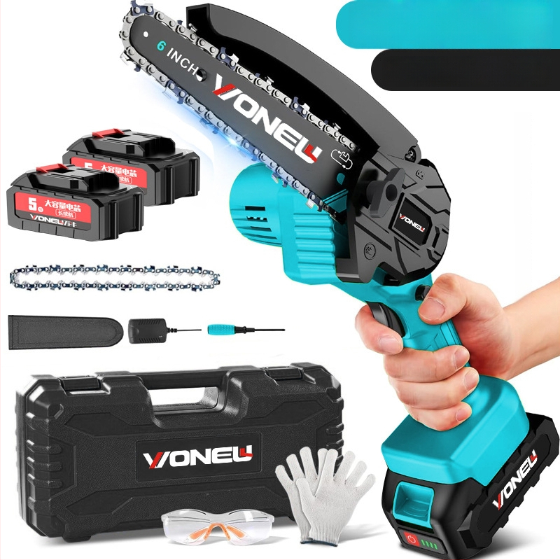 Elektriskā ķēdes zāģis ar uzlādējamu litija bateriju, 21V, kaltas tērauda ķēde