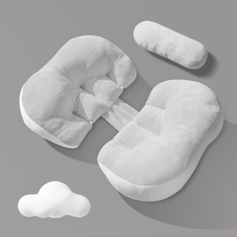 POE grūtnieču spilvens – divpusēja izmantošana sānu gulēšanai visos grūtniecības posmos; konfektes formas; pildījums poliestera šķiedra; minimālistisks stils