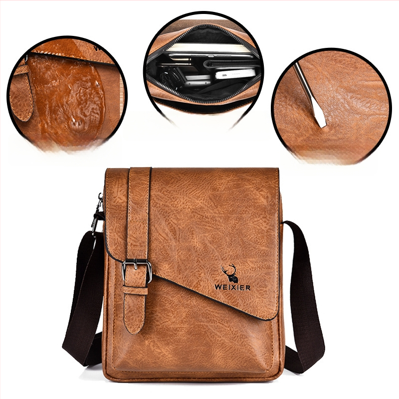 Meeste õlakott — PU nahk, muster: ühtlane, veekindel ja kulumiskindel, bränd Vihir, ärireisidele