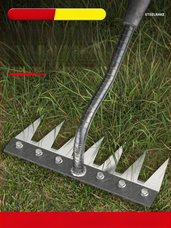 Mangaani terasest reha – mitmekülgne aiatööriist umrohu tõrjeks ja köögiviljade istutamiseks, viie hammaste disain, mulla lõdvestamine