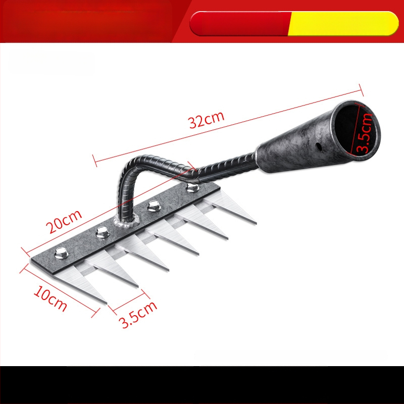 Mangaani terasest reha – mitmekülgne aiatööriist umrohu tõrjeks ja köögiviljade istutamiseks, viie hammaste disain, mulla lõdvestamine
