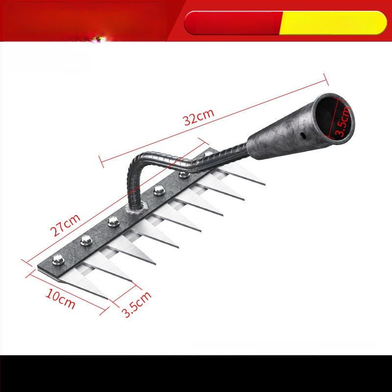 Mangaani terasest reha – mitmekülgne aiatööriist umrohu tõrjeks ja köögiviljade istutamiseks, viie hammaste disain, mulla lõdvestamine