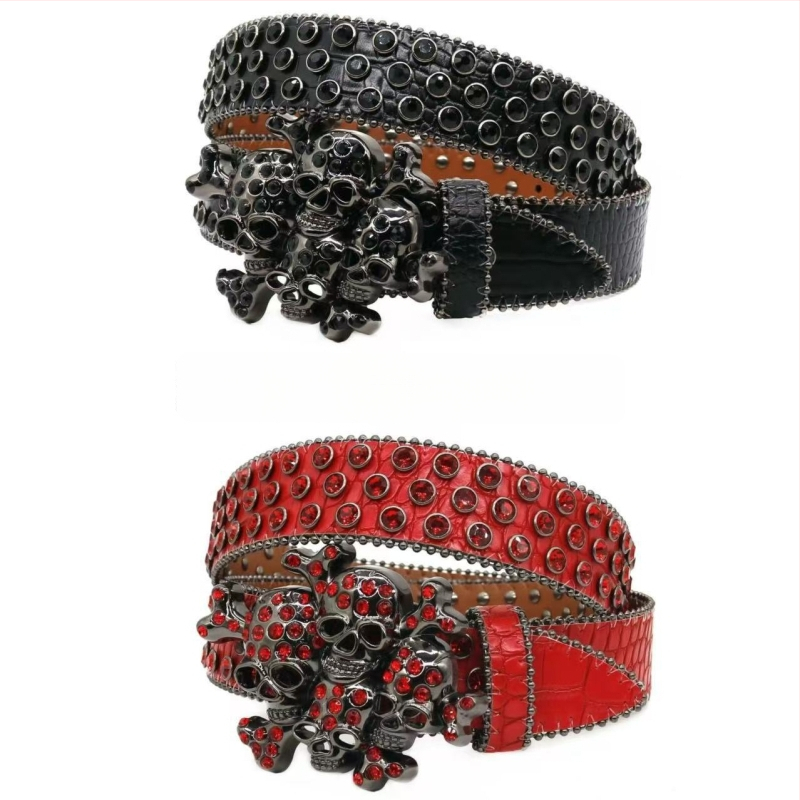 PU josta ar alumīnija plāksnes sprādzi; pank/street/hip-hop stils; apstrāde: urbšana, elektroplating un dimantu detaļas