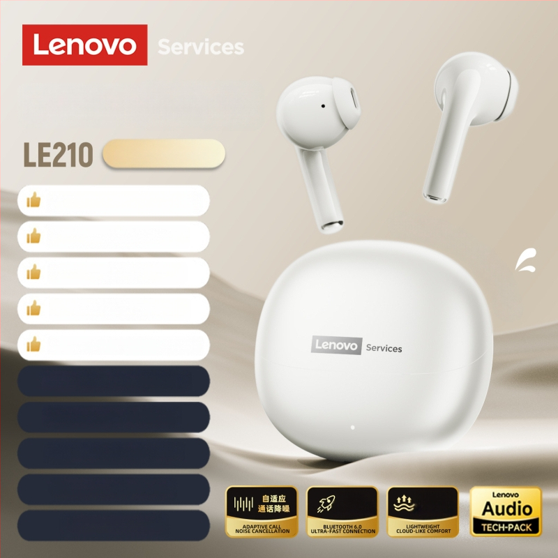 Lenovo Le210 Bluetooth in-ear peakomplekt, kõrva-kõrva disain, stereoheli, Bluetooth 5.1, häälejuhtimine, 4–8 tunni tööaeg