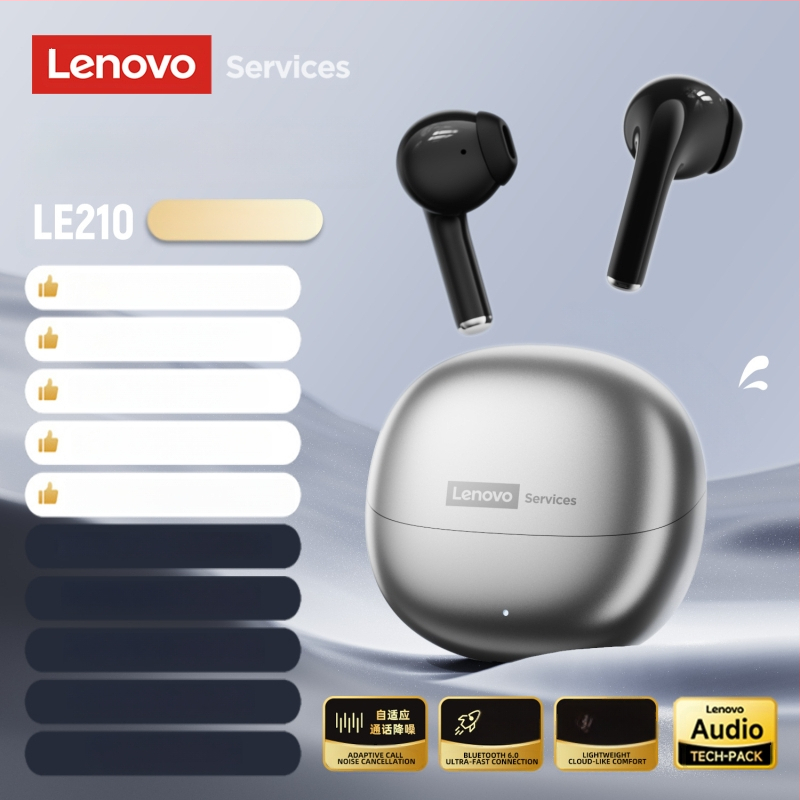 Lenovo Le210 Bluetooth in-ear peakomplekt, kõrva-kõrva disain, stereoheli, Bluetooth 5.1, häälejuhtimine, 4–8 tunni tööaeg