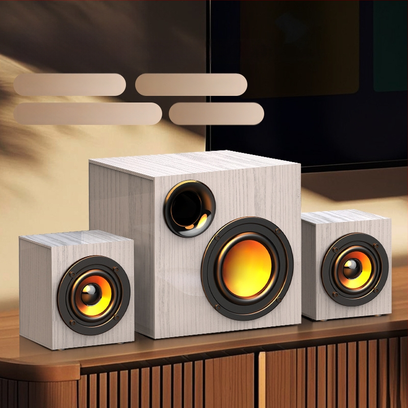 Puitkorpusega USB-arvutite kõlarisüsteem 2.1 koos subwooferiga – MP3 taasesitus, 3 kõlarit, 110V toide