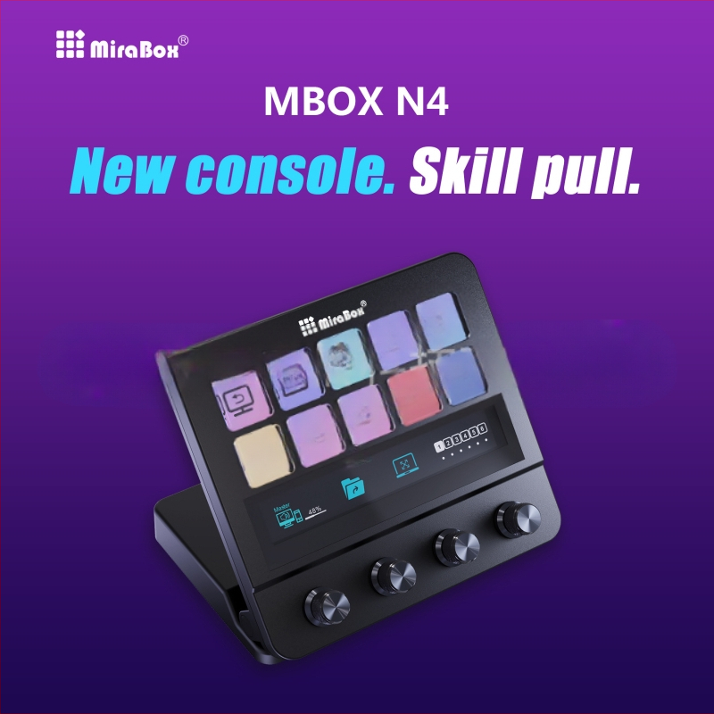 N4 visuaalne makroklaviatuur Stream Decki jaoks LCD-ekraaniga, neli pöördnuppu, programmeeritavad kiirklahvid.