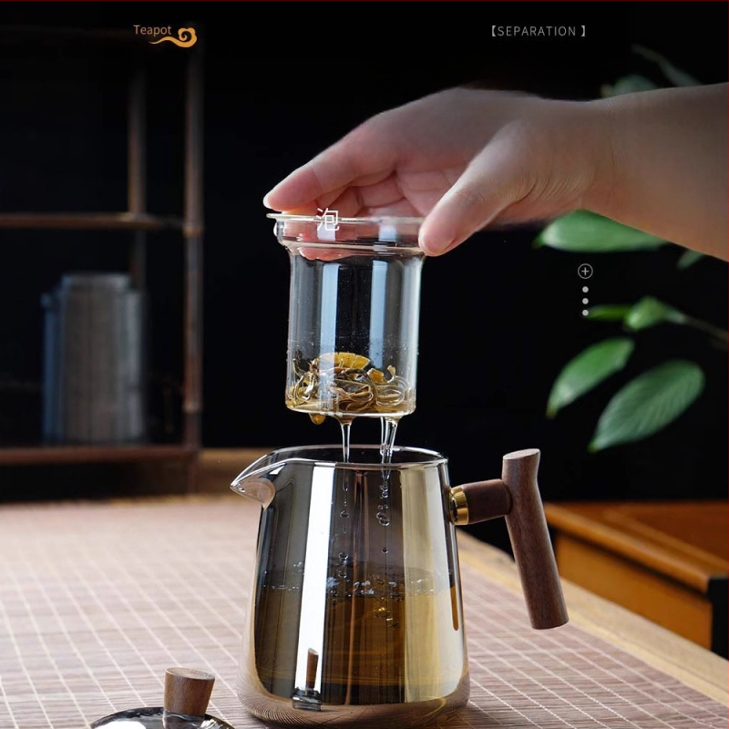 Borosiilikatklaasist teekannude komplekt, kuumuskindel, mõeldud 3–5-le, kaasas tee rituaali tarvikud ja tee kandik