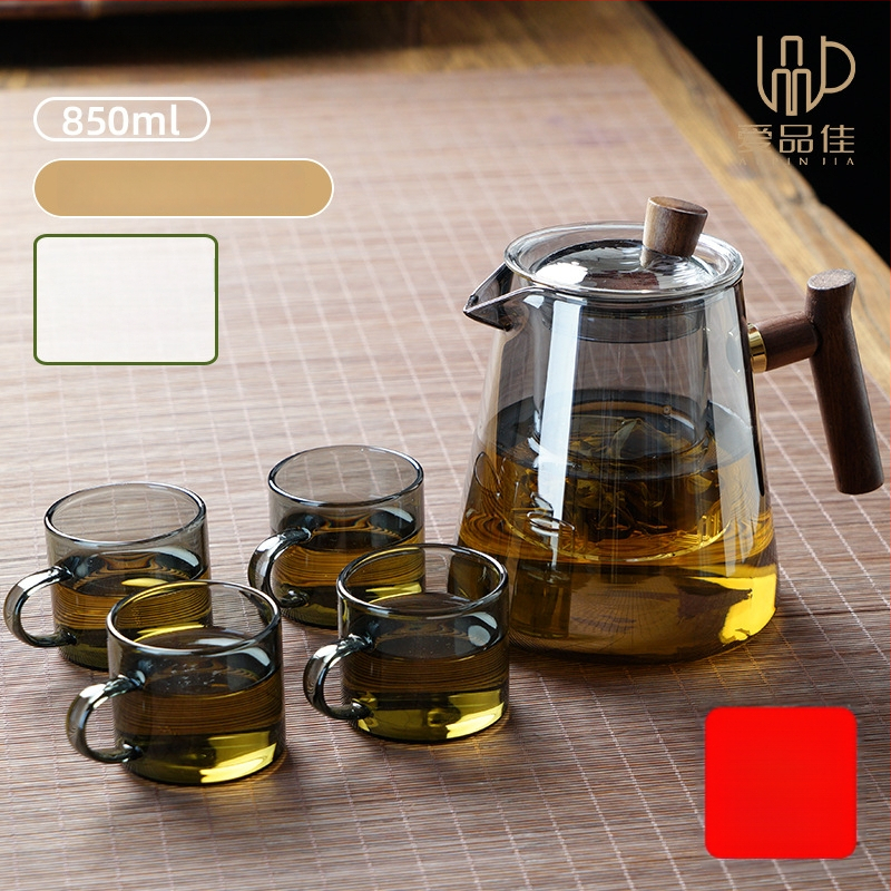 Borosiilikatklaasist teekannude komplekt, kuumuskindel, mõeldud 3–5-le, kaasas tee rituaali tarvikud ja tee kandik