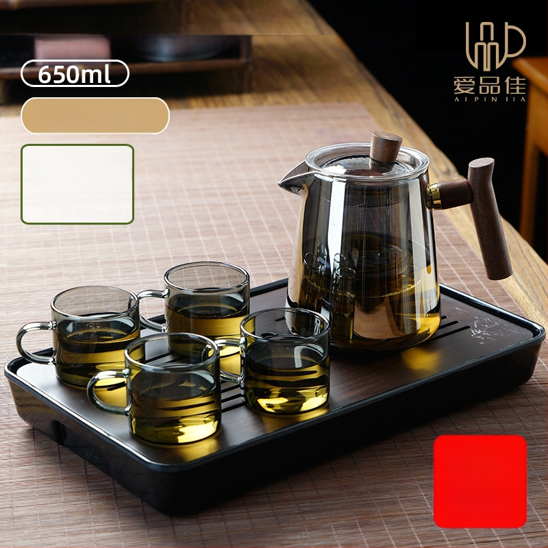 Borosiilikatklaasist teekannude komplekt, kuumuskindel, mõeldud 3–5-le, kaasas tee rituaali tarvikud ja tee kandik