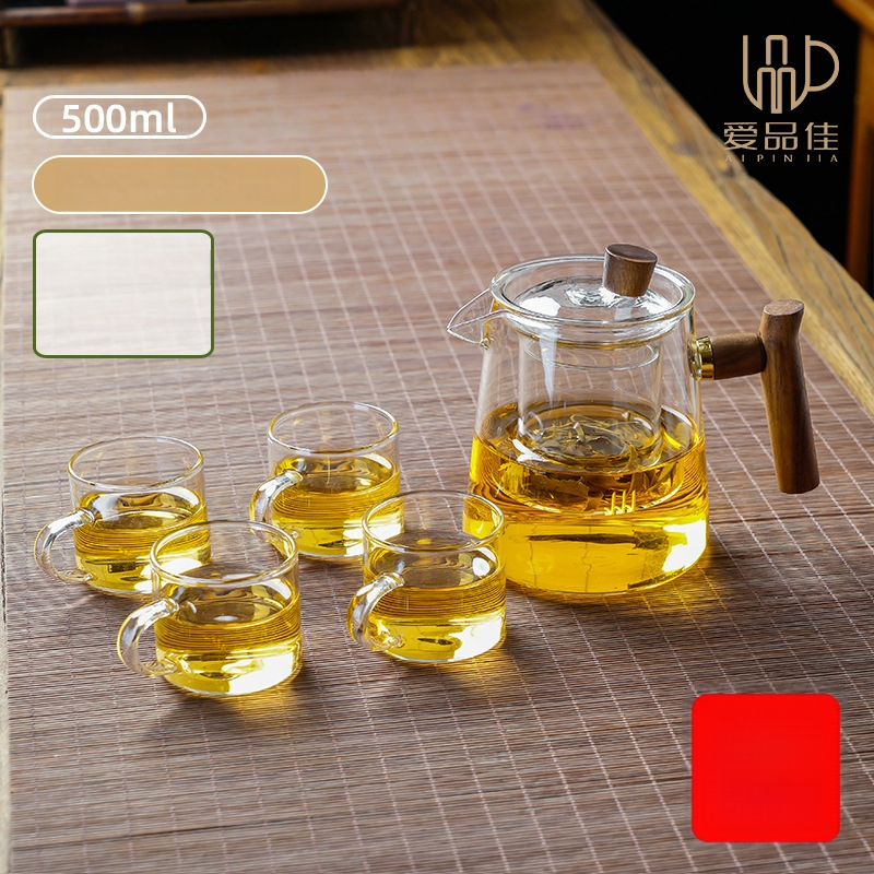 Borosiilikatklaasist teekannude komplekt, kuumuskindel, mõeldud 3–5-le, kaasas tee rituaali tarvikud ja tee kandik