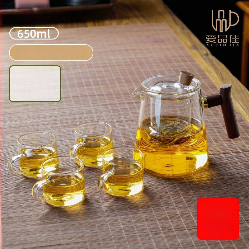 Borosiilikatklaasist teekannude komplekt, kuumuskindel, mõeldud 3–5-le, kaasas tee rituaali tarvikud ja tee kandik