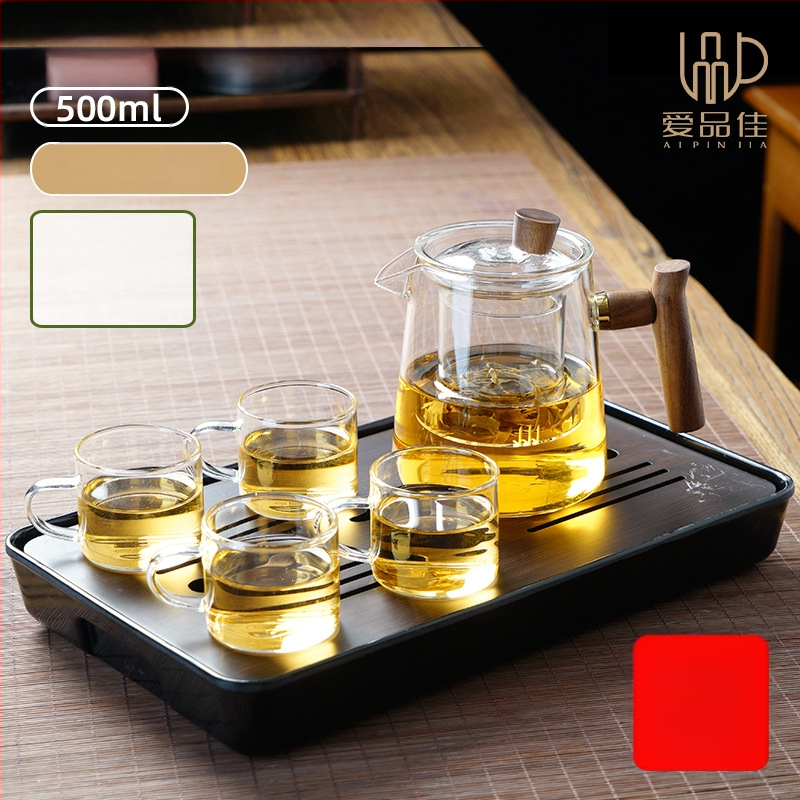 Borosiilikatklaasist teekannude komplekt, kuumuskindel, mõeldud 3–5-le, kaasas tee rituaali tarvikud ja tee kandik