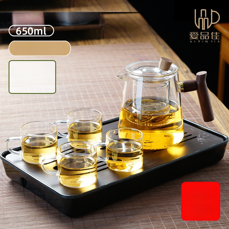 Borosiilikatklaasist teekannude komplekt, kuumuskindel, mõeldud 3–5-le, kaasas tee rituaali tarvikud ja tee kandik