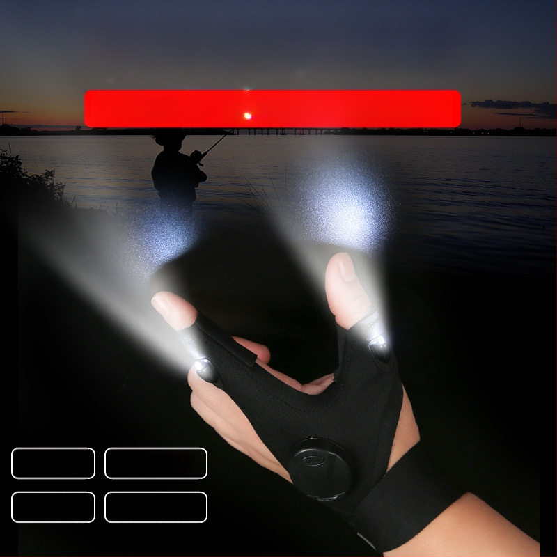 Unisex LED kalapüügi kindad sõrmevalgusega öiseks kalastamiseks, õhulise kudumise materjaliga ja PP