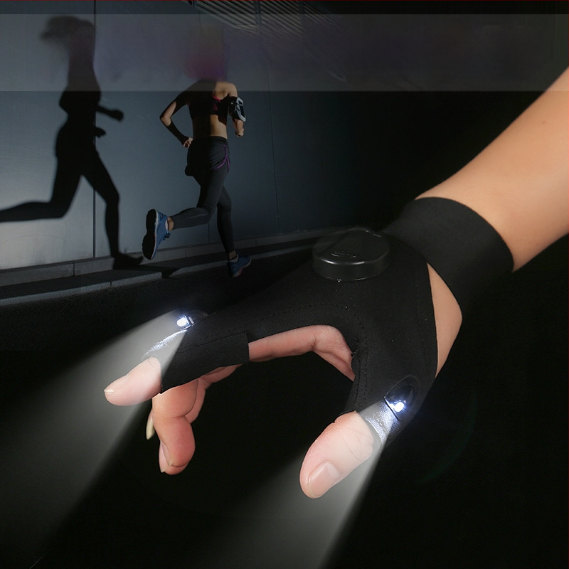 Unisex LED kalapüügi kindad sõrmevalgusega öiseks kalastamiseks, õhulise kudumise materjaliga ja PP