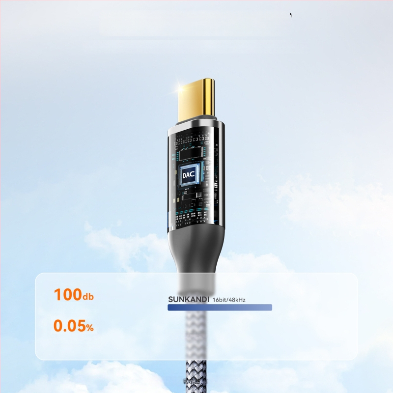 Sunkandi AV163 Type-C kuni 2RCA audio kaabel, kuldplekiga pistikud, hapnikuvaba vask südamik, põimitud juhtmed, CE/ROHS sertifikaadid