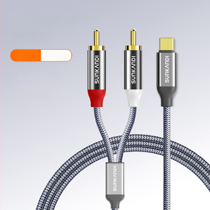 Sunkandi AV163 Type-C kuni 2RCA audio kaabel, kuldplekiga pistikud, hapnikuvaba vask südamik, põimitud juhtmed, CE/ROHS sertifikaadid