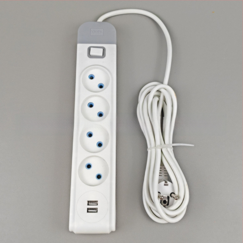 Tuo feng Euroopa stiilis toitestripp lülitiga ja USB-pordiga, 10A, 1500W