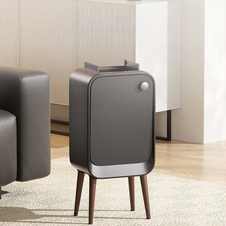 Äpp sensoriga prügikast koos katus ja küljeavatusega, ruudukujuline 18–25 L maht, puit- ja naha tekstuuriga viimistlus, elutoa, magamistoa ja köögi jaoks