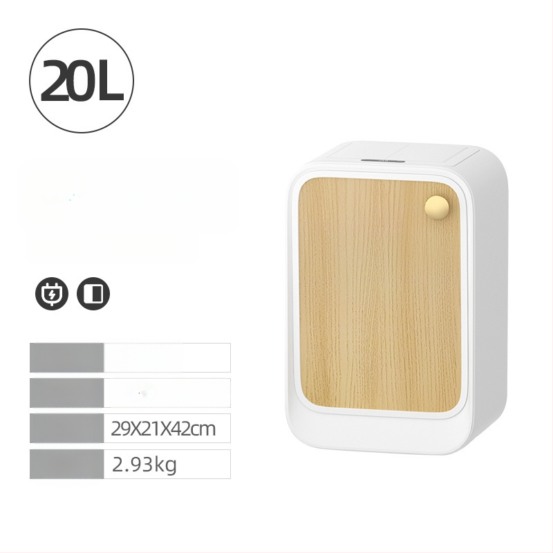 Äpp sensoriga prügikast koos katus ja küljeavatusega, ruudukujuline 18–25 L maht, puit- ja naha tekstuuriga viimistlus, elutoa, magamistoa ja köögi jaoks