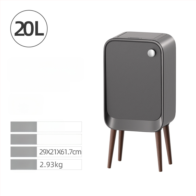 Äpp sensoriga prügikast koos katus ja küljeavatusega, ruudukujuline 18–25 L maht, puit- ja naha tekstuuriga viimistlus, elutoa, magamistoa ja köögi jaoks