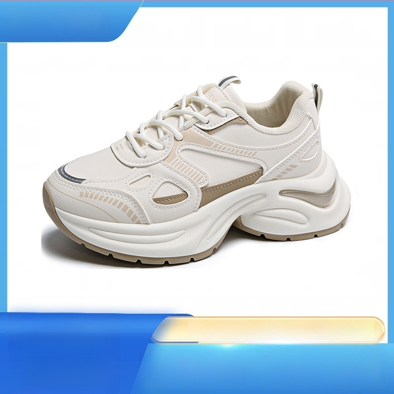 Zema profila kedas ar bieza zole, priekšējā šņorēšana, elpojošs tīkls iekšpusē, mākslīgā PU augšdaļa, gumijas zole, unisex, Korean-style dad shoes, pavasaris 2025