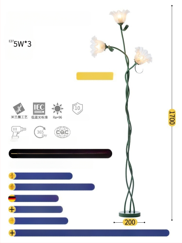 Põrandalamp pastoraalse vintage kujundusega, LED-valgus, 220V, akrüülvarjund, rauakorpus, valgustusala 5–10 m²