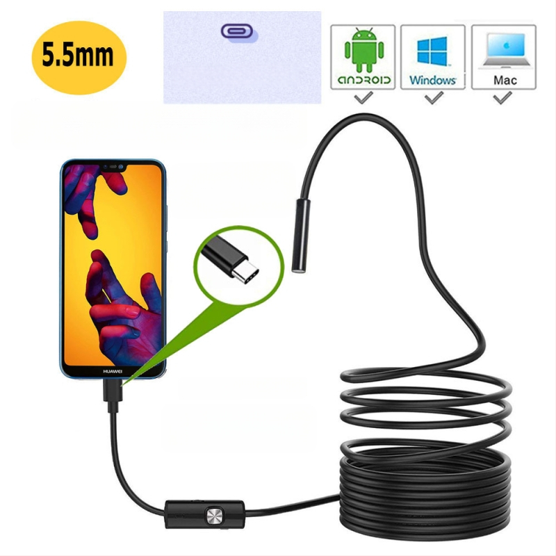 Android Type-C HD endoskoop – veekindel visuaalne sond kliimaseadmete, autoremont ja tööstuslike torude jaoks, mudel HK-5.5-T