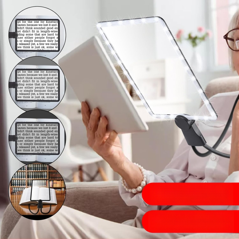 Sonke 8039-5 Įkraunama kvadratinė LED didinamoji lemputė su 50 LED, skirta rankiniam, staliniam arba kaklo pakabinimui – HD skaitymas