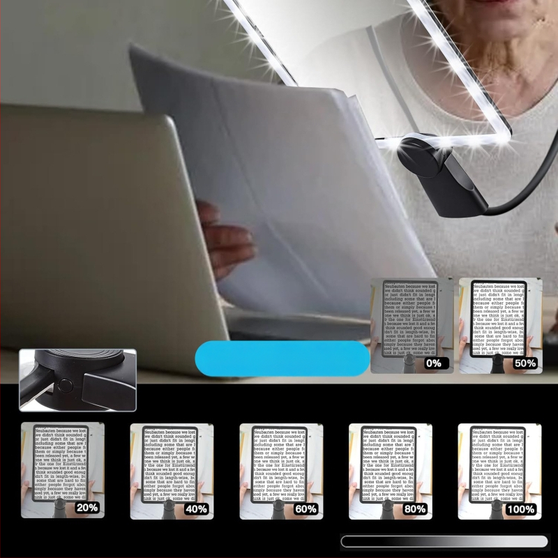 Sonke 8039-5 Įkraunama kvadratinė LED didinamoji lemputė su 50 LED, skirta rankiniam, staliniam arba kaklo pakabinimui – HD skaitymas