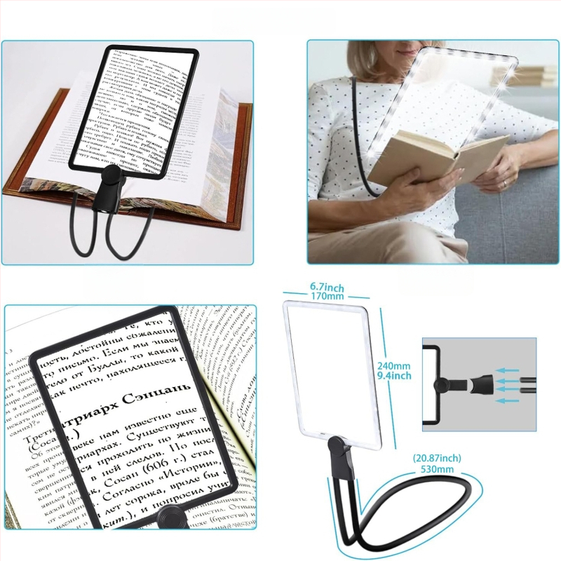 Sonke 8039-5 Įkraunama kvadratinė LED didinamoji lemputė su 50 LED, skirta rankiniam, staliniam arba kaklo pakabinimui – HD skaitymas